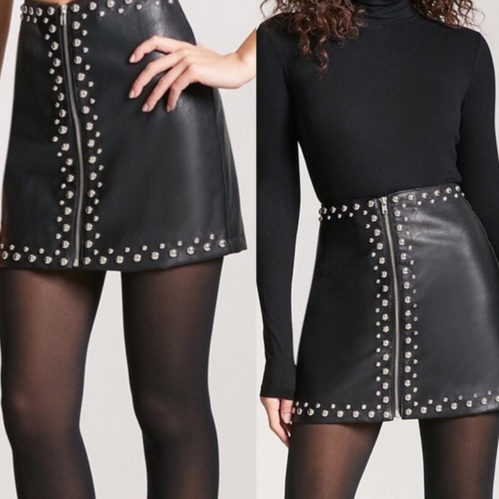 Forever21 Black Faux Leather studded mini skirt